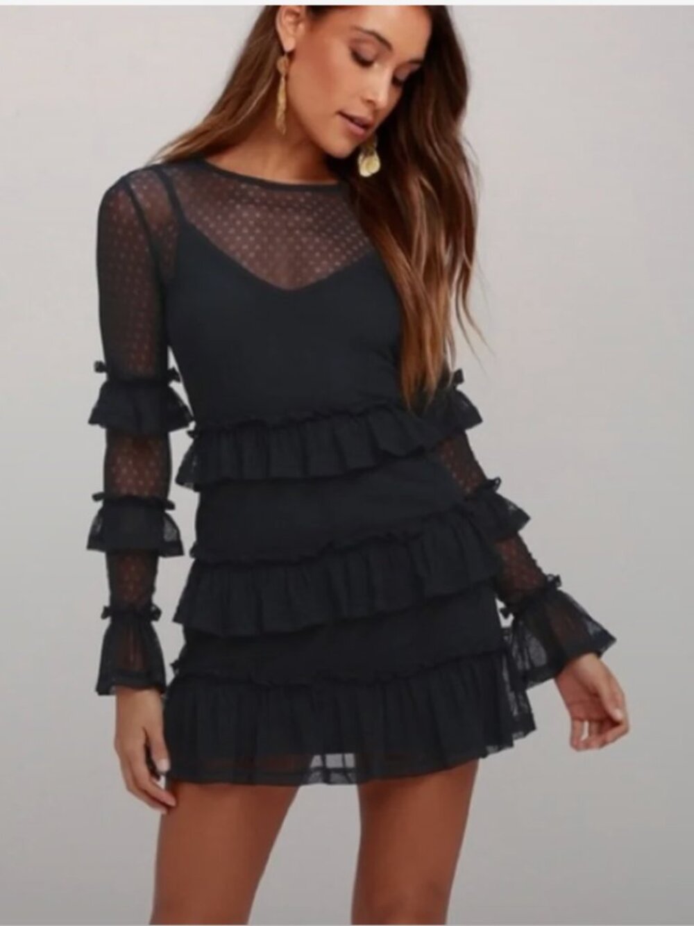 The Fifth Label National LS Dress Navy Ruffle Lace Mini Dress XL NWT